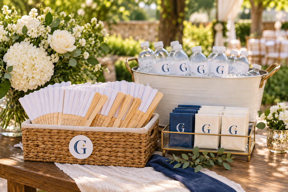 The Guest Edit Outdoor and Warm-Weather Comfort service scene with navy and gold G branding